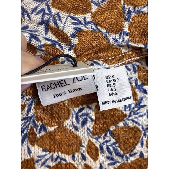 NWT Rachel Zoe Size Small Womens Orange Floral Linen Top Short Sleeve Shirt Boho - Picture 4 of 11